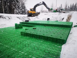 Biohiilisuodatusjärjestelmän hulevesikasettien asentaminen