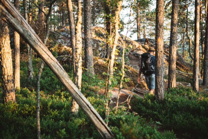 Mies metsässä.