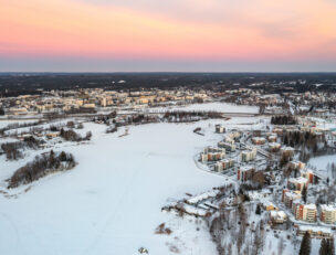 Ilmakuva Mikkelistä talvella.