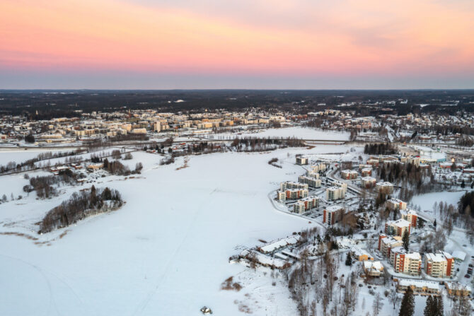 Ilmakuva Mikkelistä talvella.