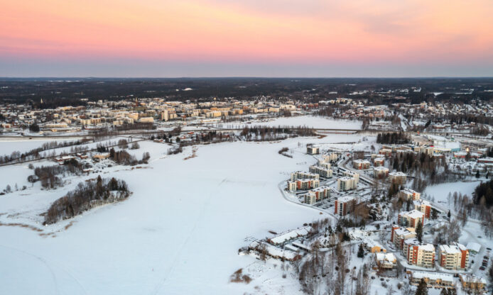 Ilmakuva Mikkelistä talvella.