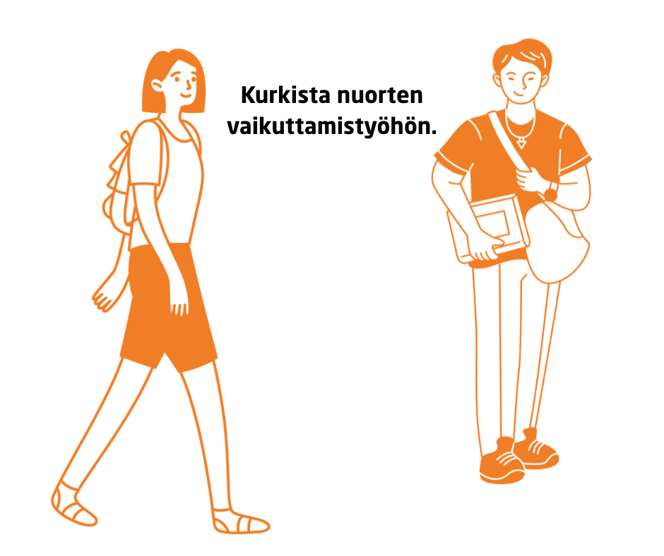 Kaksi nuorta ja teksti Kurkista nuorten vaikuttamistyöhön.